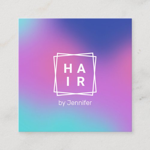 Modern elegant gradient colorful holographic hair square business card