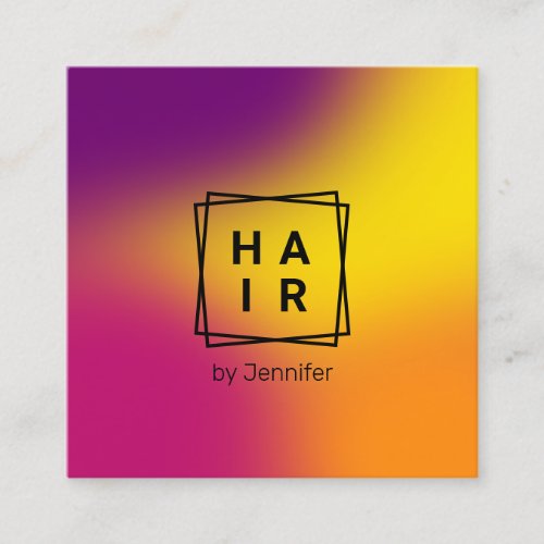 Modern elegant gradient colorful holographic hair square business card