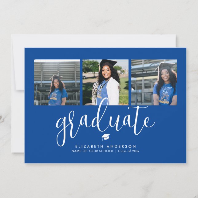 Modern Elegant Graduate 3 Photo Collage Graduation Invitation (Front)