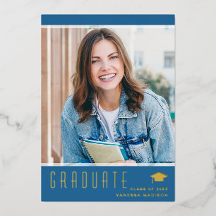 Modern Elegant Graduate Blue Photo Foil Card