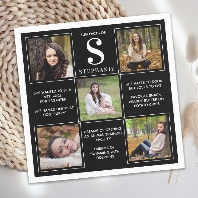 Modern Elegant Graduate Fun Facts Unique 5 Photo Napkins (Creator Uploaded)