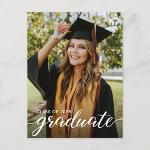 Modern Elegant Graduate Script Custom Photo  Invitation Postcard