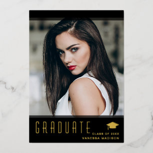 Modern Elegant Graduate Stylish Photo Foil Invitation