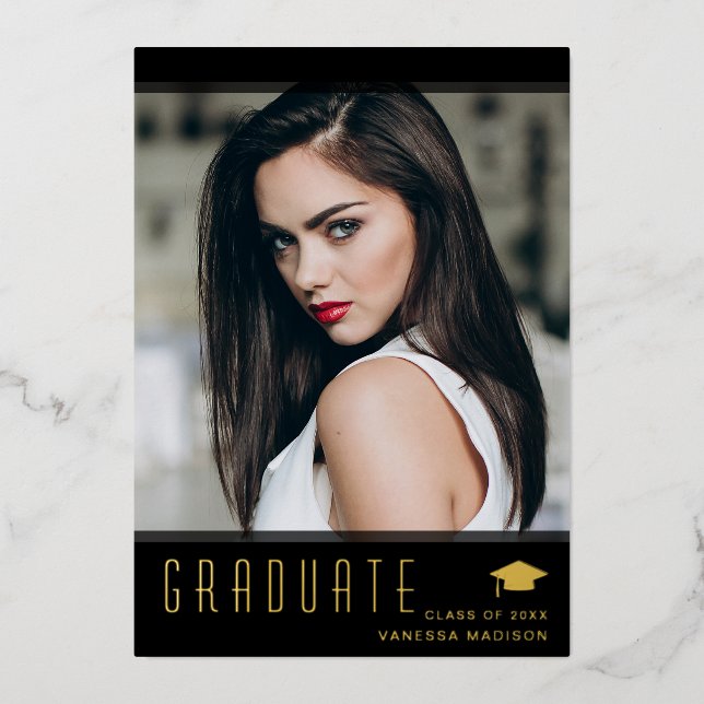 Modern Elegant Graduate Stylish Photo Foil Invitation (Front)