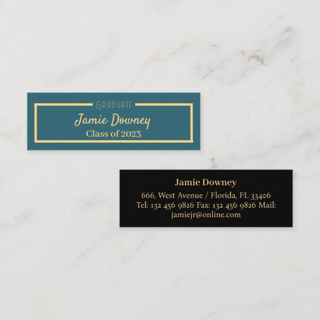 Modern & Elegant Graduate Teal Name Card (Front/Back)