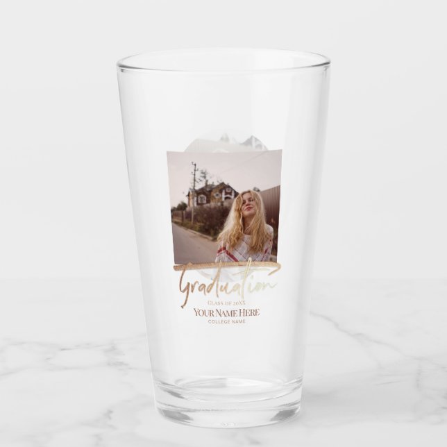 Modern Elegant Graduation 2 Photos Favor Beer Glass (Front)