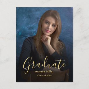 Modern Elegant Graduation Add Photo Announcement Postcard