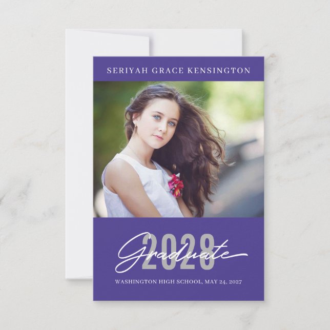 Modern Elegant Graduation Calligraphy Photo Announcement (Front)