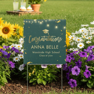 Modern Elegant Graduation Custom Name Green Sign
