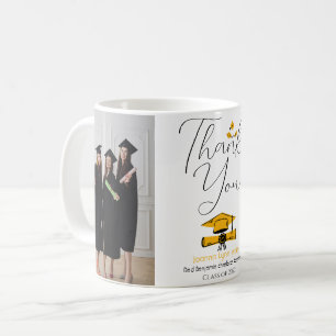Modern Elegant Graduation gold Cap Thanks Script Coffee Mug