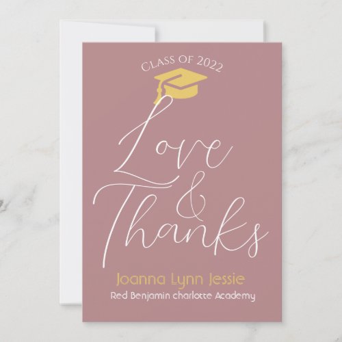 Modern Elegant Graduation gold Cap Thanks Script Thank You Card