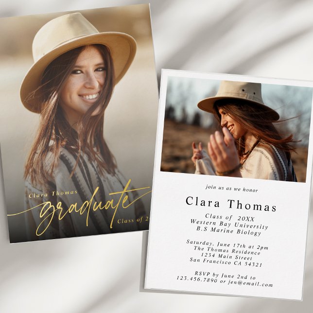 Modern Elegant Graduation Party Photo Foil Invitation (Creator Uploaded)