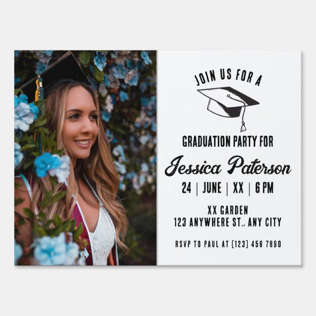 Modern Elegant Graduation Party With Photo  Sign (Front)