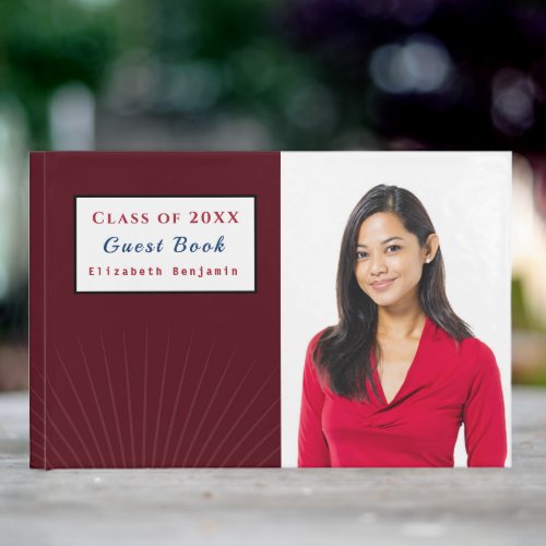 Modern Elegant Graduation Photo Red Custom Guest Book