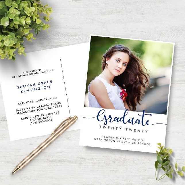 Modern Elegant Graduation Script Photo Announcement Postcard (Modern Elegant Graduation Script Photo Announcement Postcard)