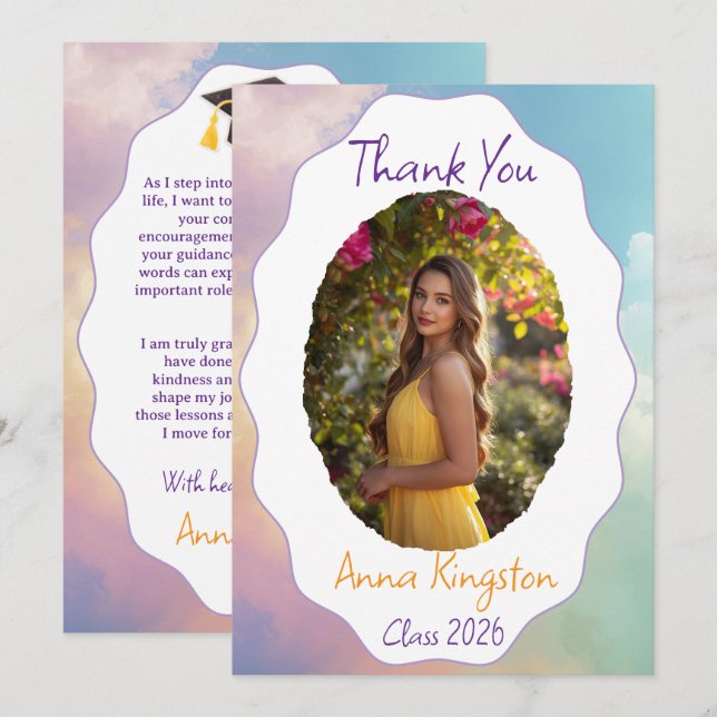 Modern Elegant  Graduation Thank You Card (Front/Back)