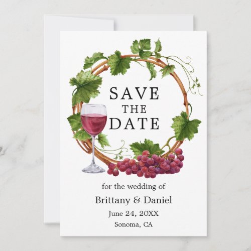 Modern Elegant Grape Vines Watercolor Wreath Save The Date