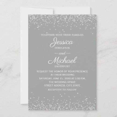 Modern Elegant Gray and Silver Glitter Wedding Invitation
