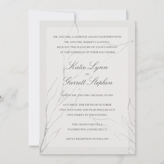 Modern Elegant Gray Floral Wedding Invitation (Front)