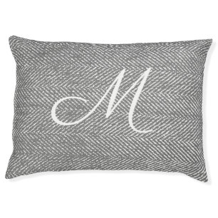 Modern Elegant Gray Herringbone & Monogram Pet Bed