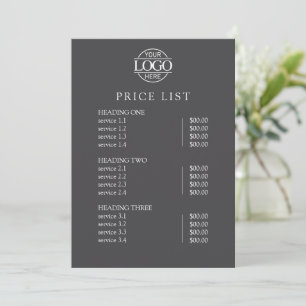 Modern Elegant Gray Logo Service Menu Price List