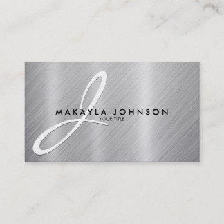 Modern & Elegant Gray Monogram Brushed Aluminum Business Card