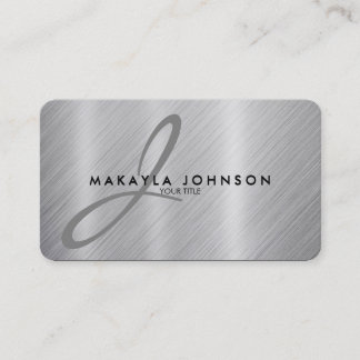 Modern & Elegant Gray Monogram Brushed Aluminum Business Card
