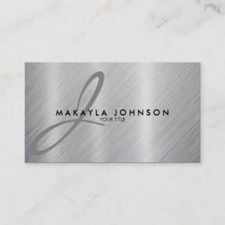 Modern & Elegant Gray Monogram Brushed Aluminum Business Card