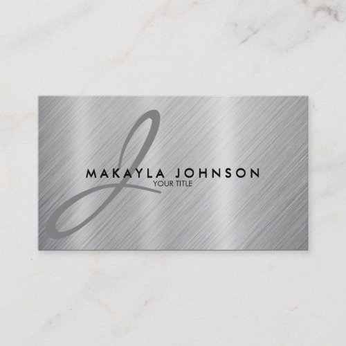 Modern  Elegant Gray Monogram Brushed Aluminum Business Card