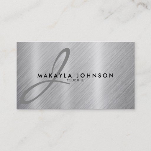 Customizable Modern & Elegant Gray Monogram Brushed Aluminum Business Card Templates