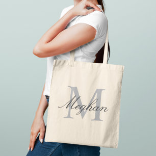 Modern Elegant Gray Monogram Initial Name Tote Bag