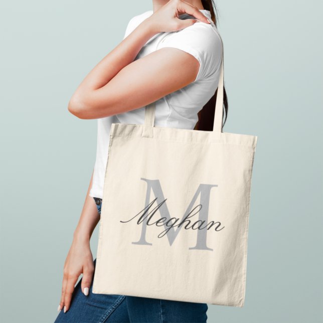 Modern Elegant Gray Monogram Initial Name Tote Bag (Creator Uploaded)