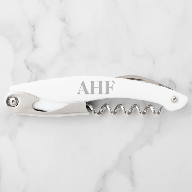 Modern Elegant Gray Monogram Initials Waiter's Corkscrew (Front)