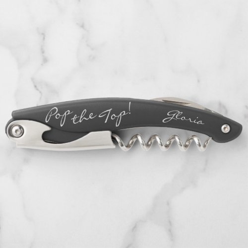 Modern Elegant Gray Pop the Top  Personalized Waiters Corkscrew