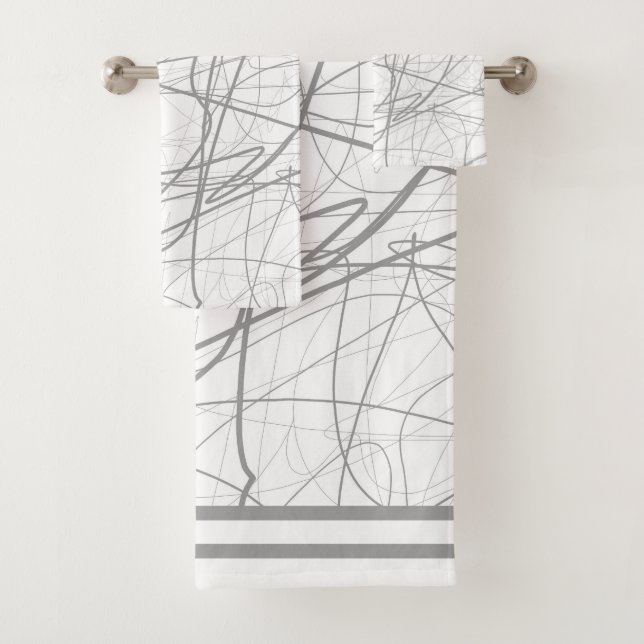 Modern elegant gray sketch 2 bath towel set (Insitu)