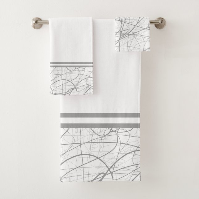 Modern elegant gray sketch bath towel set (Insitu)