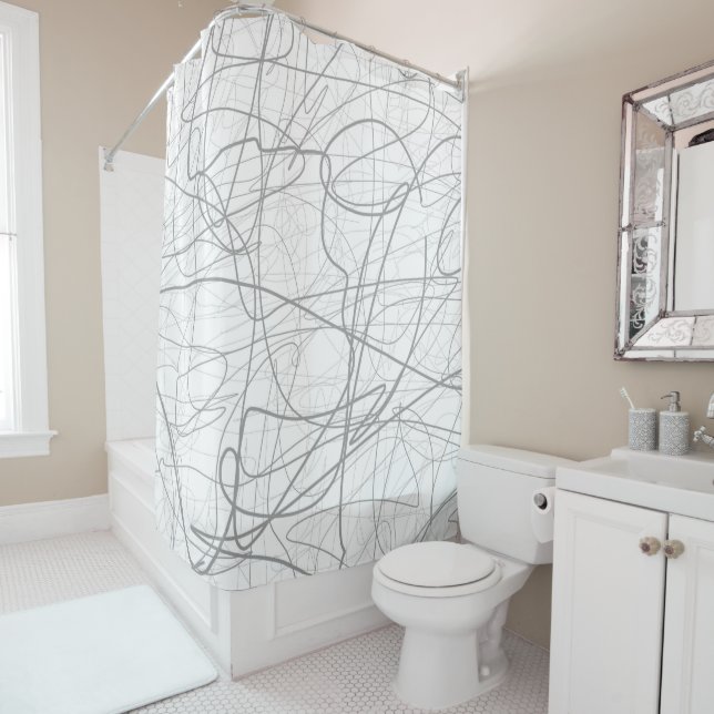 Modern elegant gray sketch lines shower curtain (In Situ)