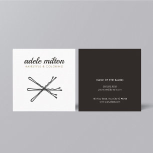 Modern Elegant Gray White Bobby Pins Hairstylist Square Business Card