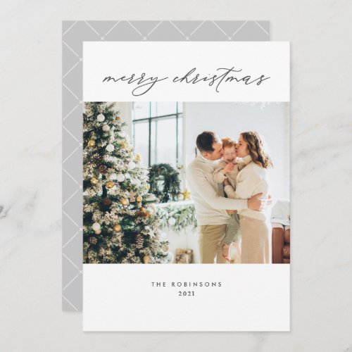 Modern Elegant Gray White Christmas Photo Holiday Card
