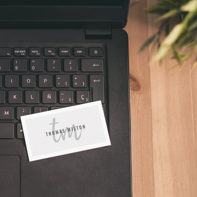 Modern Elegant Gray White Monogram Consultant Business Card (Creator Uploaded)