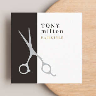 Modern Elegant Gray White Stripes Hair Stylist Square Business Card