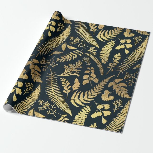 Modern Elegant Green and Gold Christmas Wrapping Paper (Unrolled)