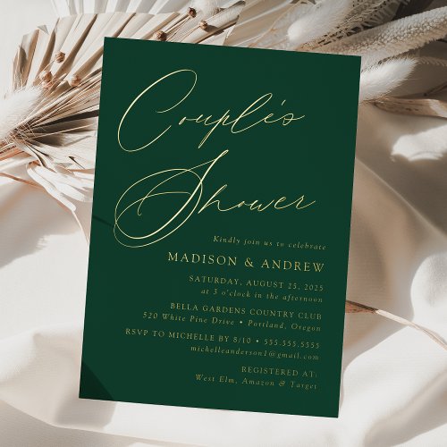 Modern Elegant Green and Gold Couples Shower Foil Invitation