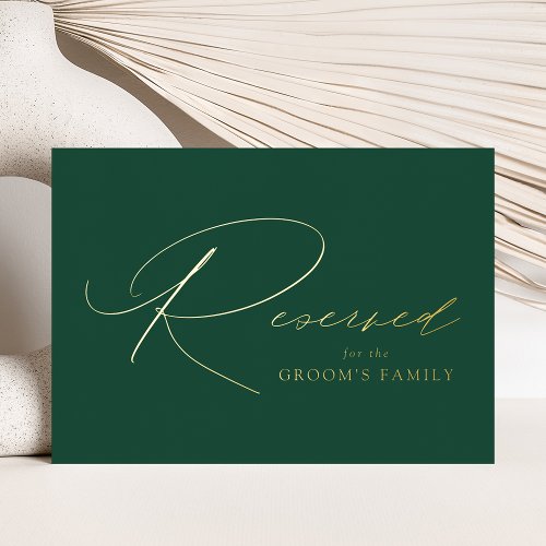 Modern Elegant Green and Gold Foil Reserved Sign