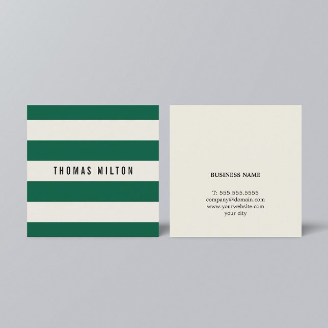 Modern Elegant Green Beige Stripes Consultant Square Business Card (Creator Uploaded)