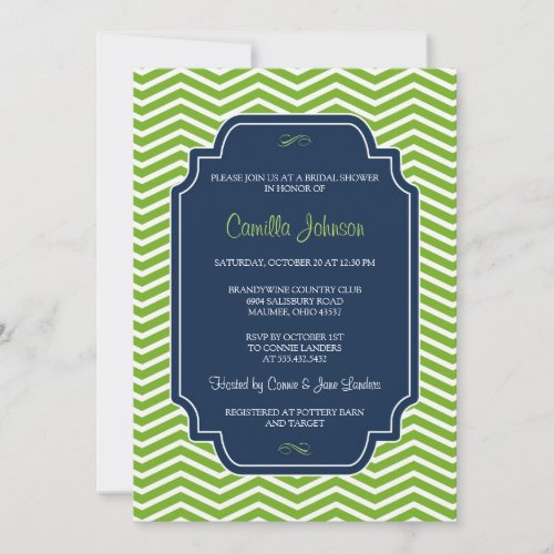 Modern Elegant Green &amp; Blue Chevron Bridal Shower Personalized Invites