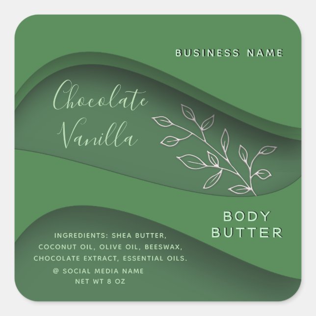 Modern elegant green botanical cosmetics label (Front)