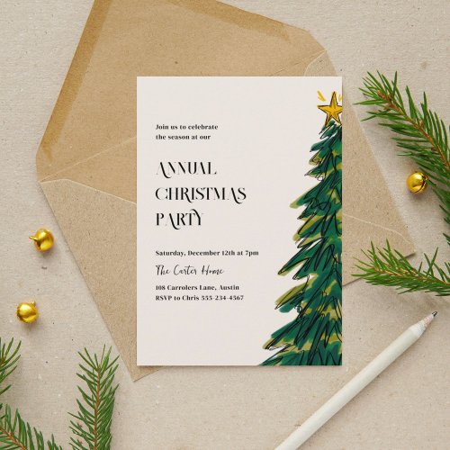 Modern Elegant Green Christmas Tree Sketch Holiday Card