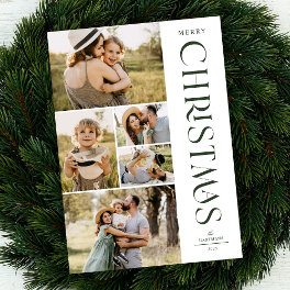Modern Elegant Green Five Photo Collage Christmas Holiday Card
