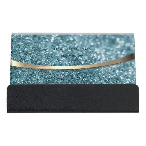 Modern Elegant  Green Glitter Bokeh Desk Business Card Holder